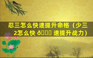 忍三怎么快速提升命格（少三2怎么快 🐘 速提升战力）